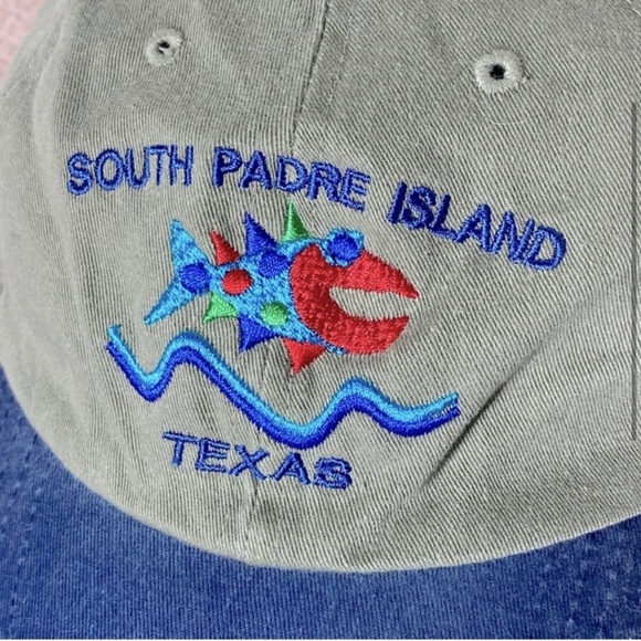 Vintage 90s Blue Grey South Padre Island Texas Embroidered Logo Hat - Picture 3 of 12